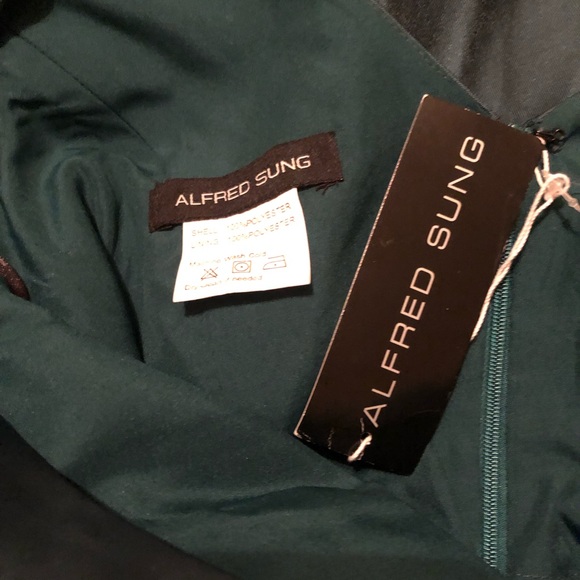 NWT Alfred Sung Satin High Low Gown Hunter Green Size 6 - Picture 8 of 10